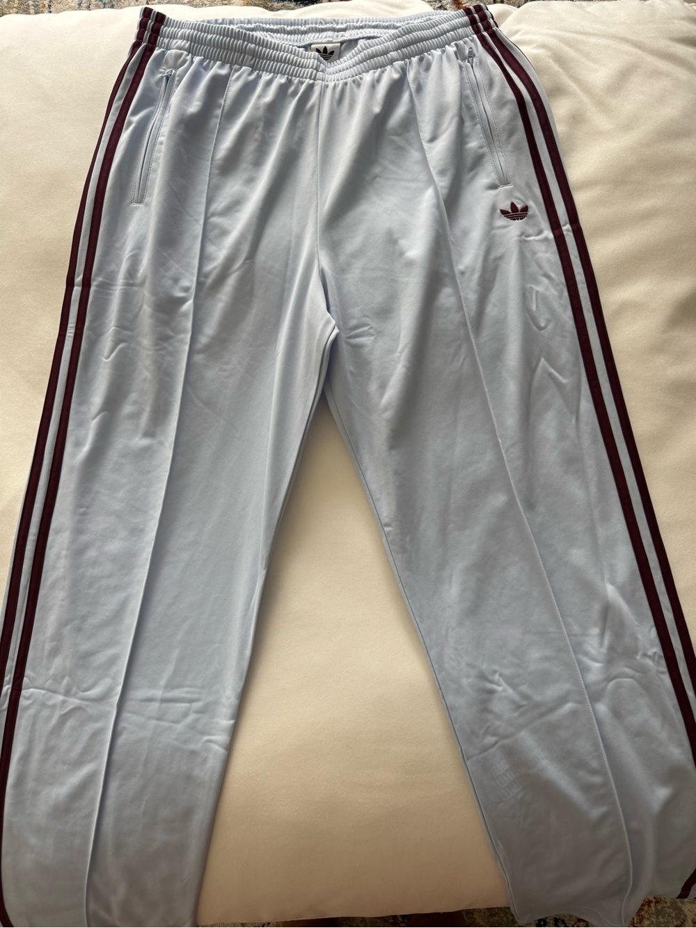 adidas Light Blue Sweatpants with Burgundy Stripes